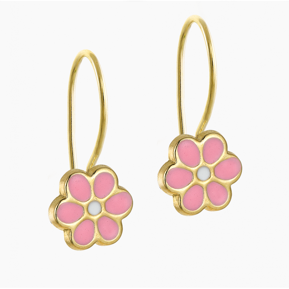 14K Χρυσά Κρεμαστά Σκουλαρίκια Παιδικά "Λουλούδι" CE1062KR