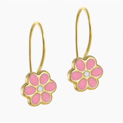 14K Χρυσά Κρεμαστά Σκουλαρίκια Παιδικά "Λουλούδι" CE1062KR