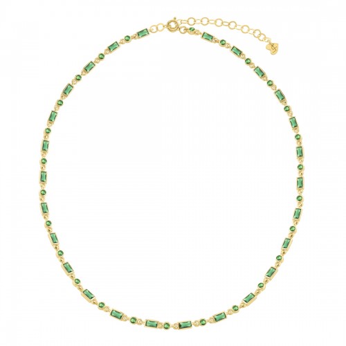 LAURA P. Κολιέ Glamour 925 Ασήμι Επιχρυσωμένο με Πράσινα Ζιργκόν CH0019GBV