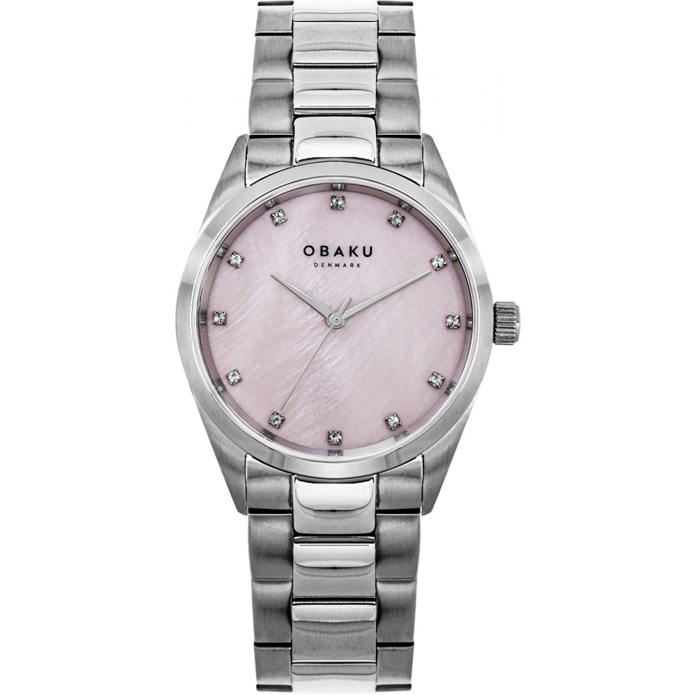 OBAKU Chili Coral Pink Ivory Silver Stainless Steel Bracelet V263LXCPSC