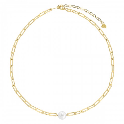 LAURA P. Seychelles Κολιέ 925 Ασήμι Επιχρυσωμένο με Κρίκους & Μαργαριτάρι CL0008GP