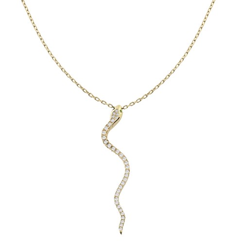 LAURA P. Κολιέ Safari 925 Ασήμι Επιχρυσωμένο Φίδι με Ζιργκόν & Κρίκους CL0023GB