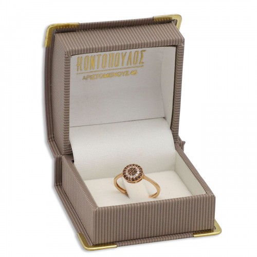 14K Ροζ Χρυσό Δαχτυλίδι με Λευκά και Καφέ Ζιργκόν D042213