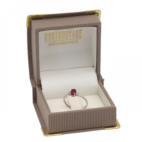 14K Λευκόχρυσό Δαχτυλίδι με Κόκκινο και Λευκά Ζιργκόν D042479