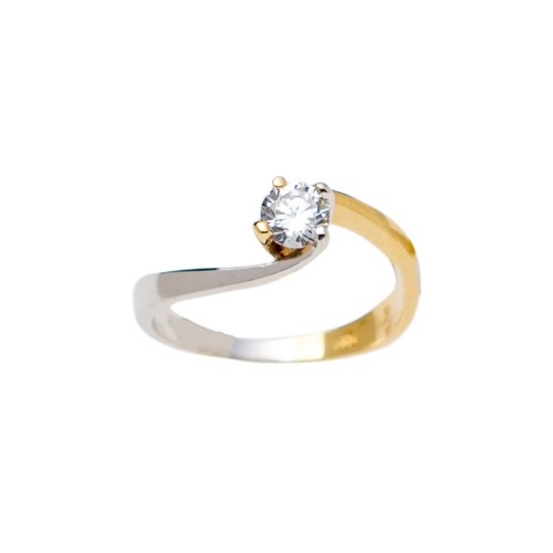 14K Χρυσό Δίχρωμο Δαχτυλίδι με Ζιργκόν D051357