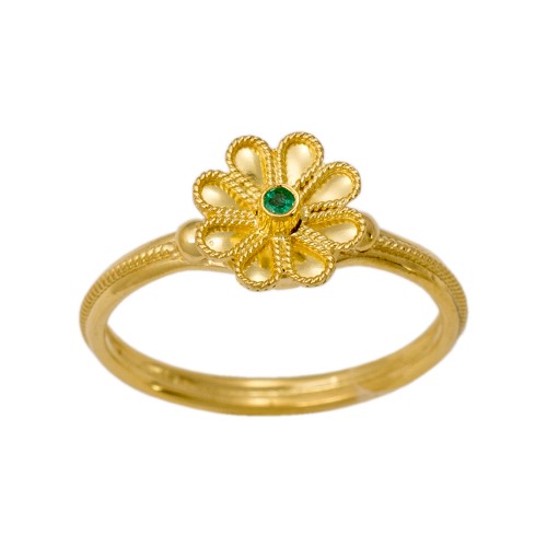 18K Χρυσό Δαχτυλίδι Χειροποίητο σχέδιο Λουλούδι & Σμαράγδι D1008EM002