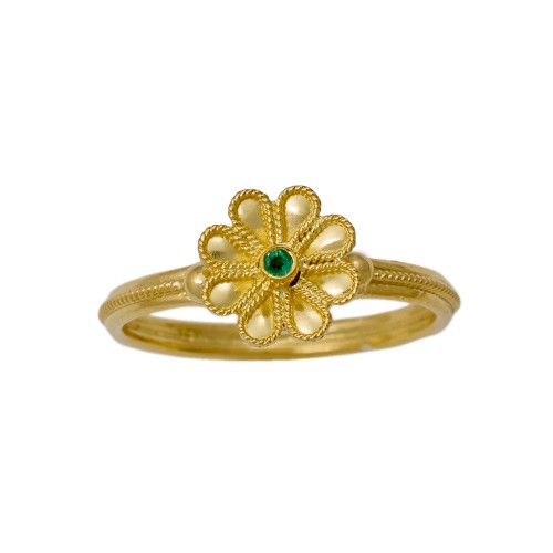 18K Χρυσό Δαχτυλίδι Χειροποίητο σχέδιο Λουλούδι & Σμαράγδι D1008EM002