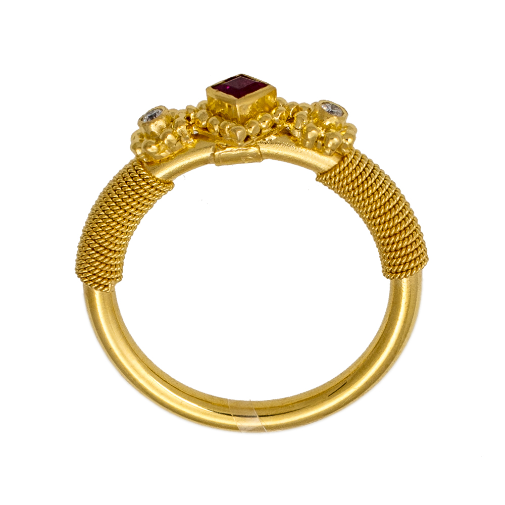 18K Χρυσό Δαχτυλίδι Χειροποίητο με Διαμάντια & Ρουμπίνι D50DAM