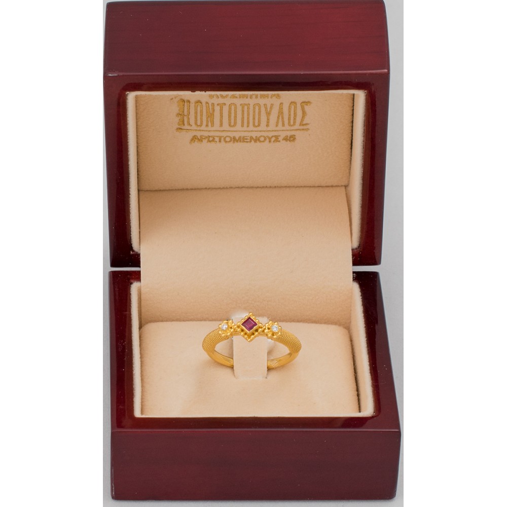 18K Χρυσό Δαχτυλίδι Χειροποίητο με Διαμάντια & Ρουμπίνι D50DAM
