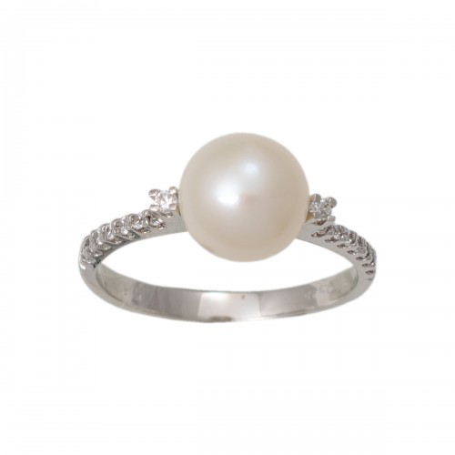 14K Λευκόχρυσο Δαχτυλίδι με Ζιργκόν & Μαργαριτάρι DK253-0