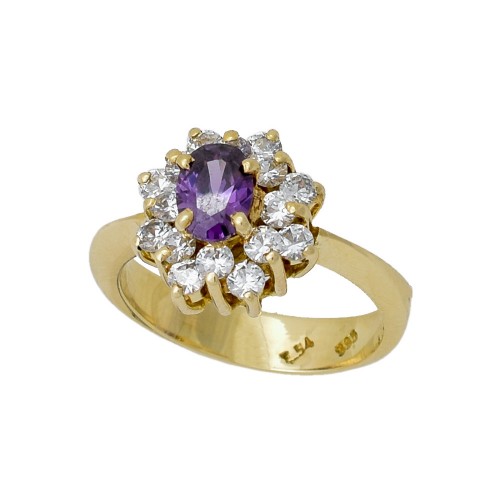 14K Χρυσό Δαχτυλίδι με Μωβ Τοπάζι & Ζιργκόν DK610KN1