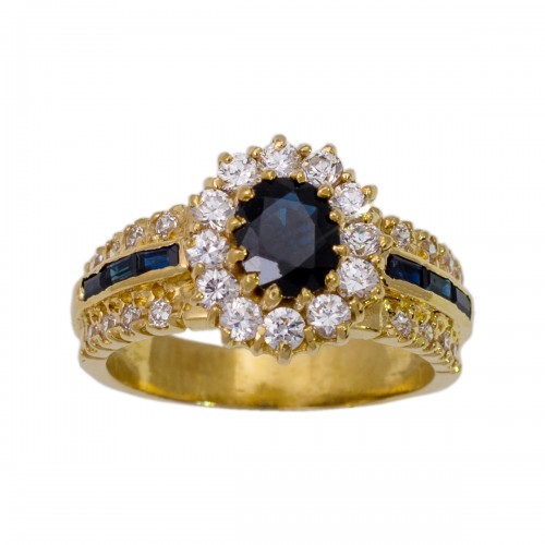 18K Χρυσό Χειροποίητο Δαχτυλίδι με Ζαφείρια & Ζιργκόν DK672KN