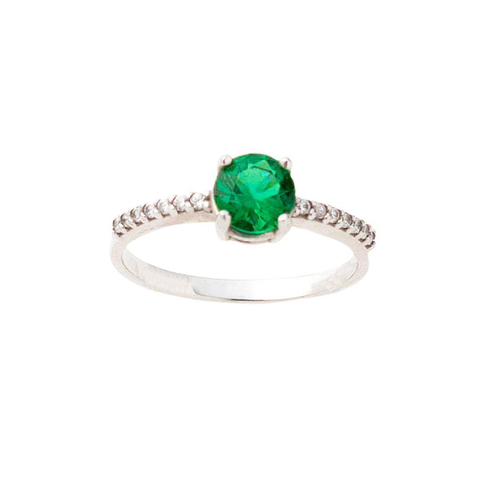 14K Λευκόχρυσο Δαχτυλίδι με Πράσινο Ζιργκόν DK702AN1