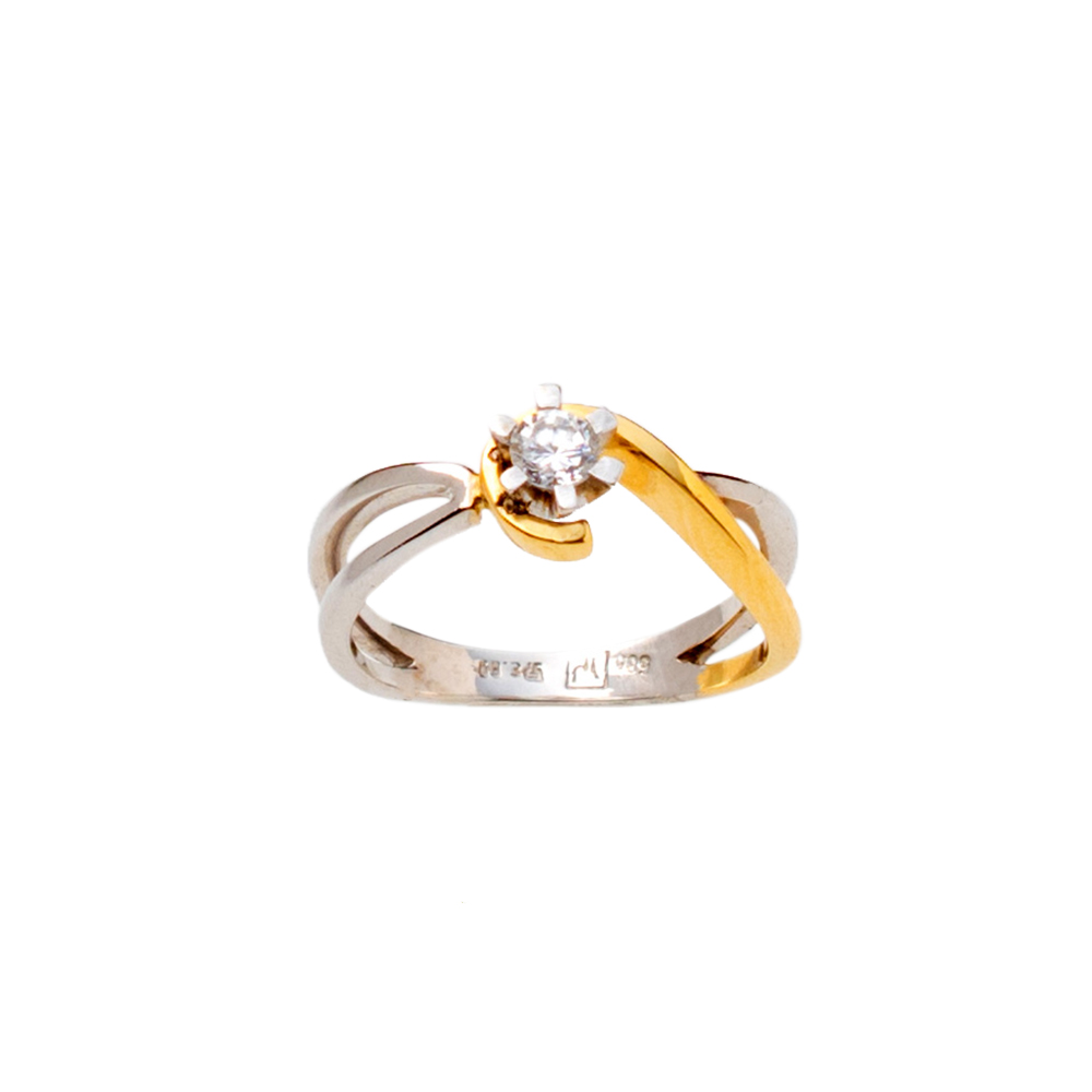 14K Χρυσό Δίχρωμο Δαχτυλίδι με Ζιργκόν D051319