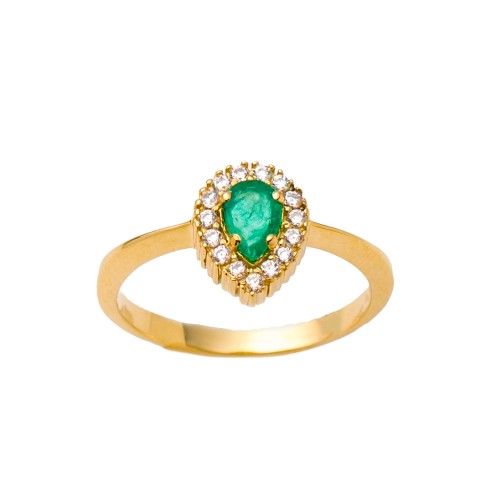 14K Χρυσό Δαχτυλίδι με Σμαράγδι και Ζιργκόν DONX1058
