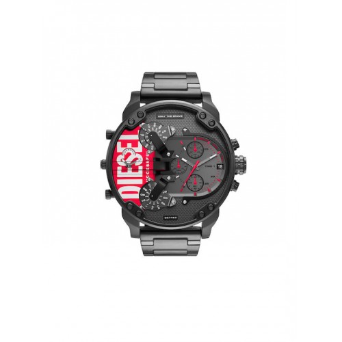 DIESEL Mr.Daddy 2.0 από ανοξείδωτο ατσάλι με ανθρακί καντράν με Κόκκινες λεπτομέρειες και Μαύρο μπρασελέ DZ7463
