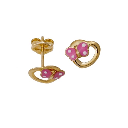 14K Χρυσά Σκουλαρίκια Παιδικά  "Καρδιά με Πεταλούδα " E137AG