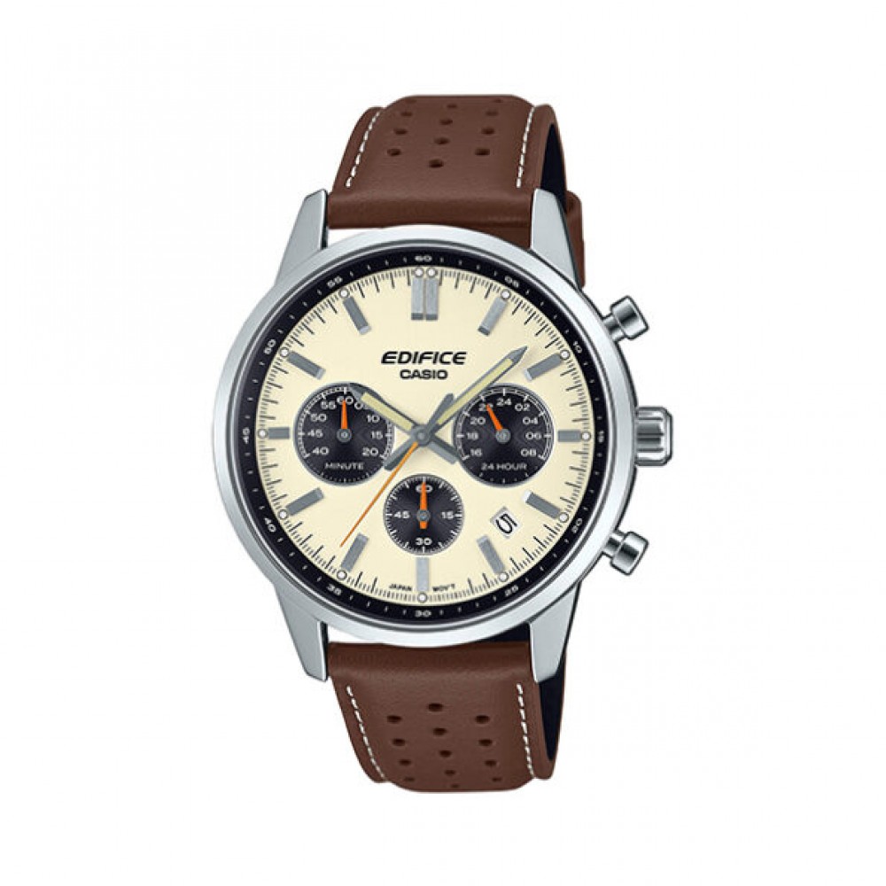 CASIO Edifice Χρονογράφος με Καφέ Δερμάτινο Λουράκι EFR-575L-7AEF