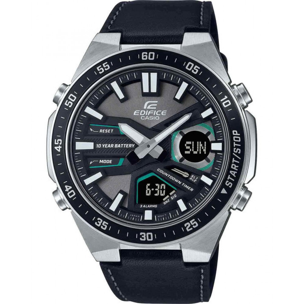 CASIO Edifice Χρονογράφος με Μαύρο Δερμάτινο Λουράκι EFV-C110L-1AVEF