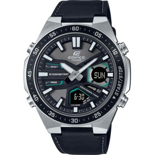 CASIO Edifice Χρονογράφος με Μαύρο Δερμάτινο Λουράκι EFV-C110L-1AVEF