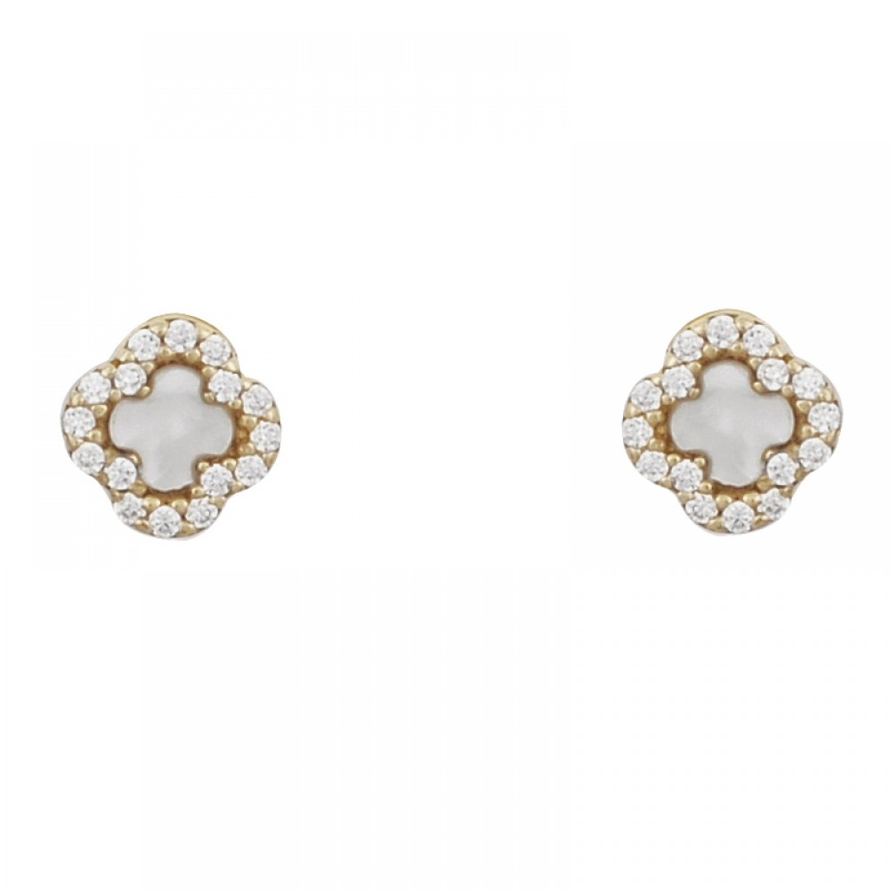 14K Χρυσά Σκουλαρίκια με Φίλντισι & Ζιργκόν SK5048O