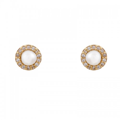 14K Χρυσά Σκουλαρίκια με Μαργαριτάρι & Ζιργκόν SK5134O