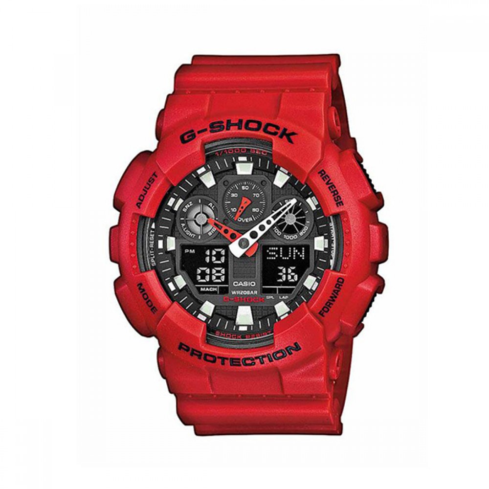 CASIO G-Shock με Κόκκινο Λουράκι από Καουτσούκ ΅GA-100B-4AER CASIO G-Shock με Κόκκινο Λουράκι από Καουτσούκ ΅GA-100B-4AER