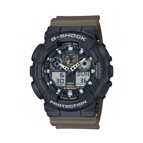 CASIO G-Shock Χρονογράφος Διπλής Ώρας με Λαδί Λουράκι από Καουτσούκ GA-100TU-1A3ER