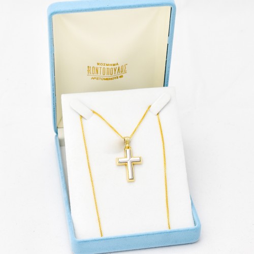 14K Χρυσός Δίχρωμος Σταυρός GS516T