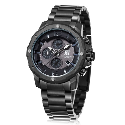 T5 CHRONO Χρονογράφος με Μαύρο Μπρασελέ από Ανοξείδωτο Ατσάλι H3589-F