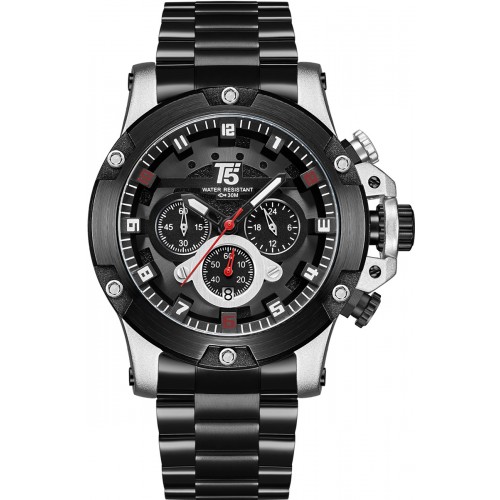 T5 CHRONO Χρονογράφος με Μαύρο Μπρασελέ από Ανοξείδωτο Ατσάλι H3760G-B