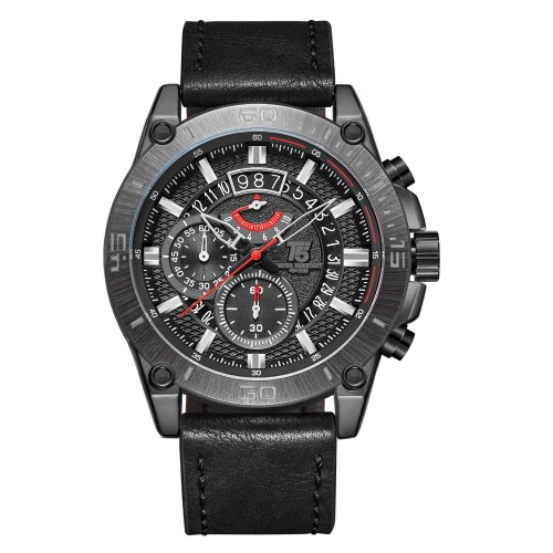 T5 CHRONO Χρονογράφος Με Μαύρο Δερμάτινο Λουράκι H3982G-B