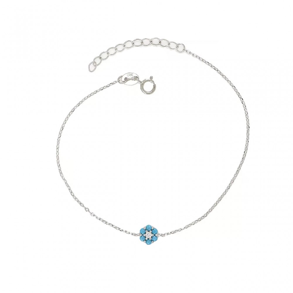 925 Ασήμι Βραχιόλι με Τιρκουάζ και Λευκό Ζιργκόν IB0488S