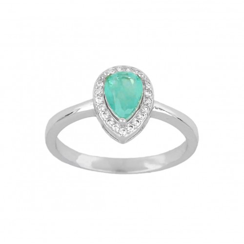 925 Ασήμι Δαχτυλίδι Ροζέτα με Τουρμαλίνη Βραζιλίας και Λευκά Ζιργκόν IR1622S