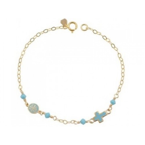 9K Χρυσό Βραχιόλι με Σταυρό και Κωνσταντινάτο JR9193