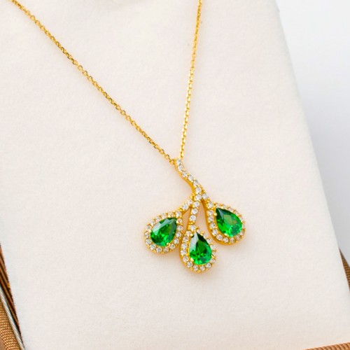 14Κ Χρυσό Κολιέ με Πράσινα & Λευκά Ζιργκόν K0314Ν