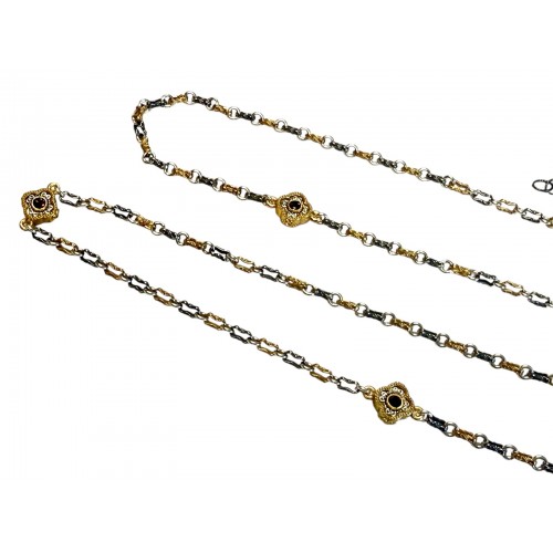 DIMITRIOS EXCLUSIVE 925 Ασήμι Τρίχρωμη Αλυσίδα με Swarovski Κρύσταλλα και Σταυρούς K278