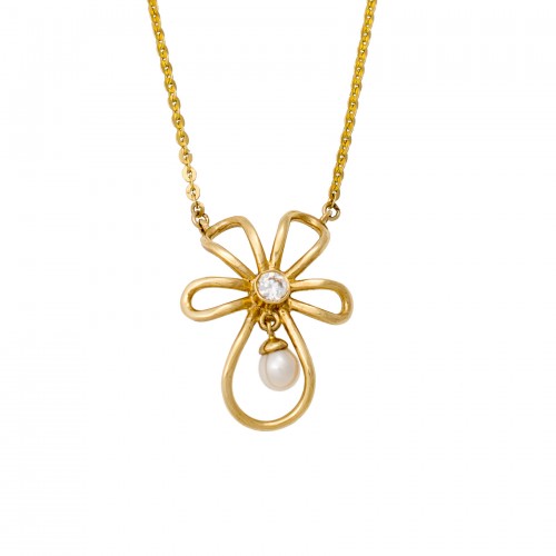 14Κ Χρυσό Κολιέ με Μαργαριτάρι & Ζιργκόν K504K40