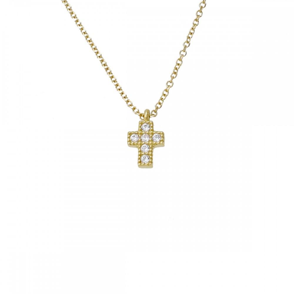 14Κ Χρυσό Κολιέ Σταυρός με Ζιργκόν K82IG