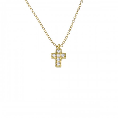 14Κ Χρυσό Κολιέ Σταυρός με Ζιργκόν K82IG