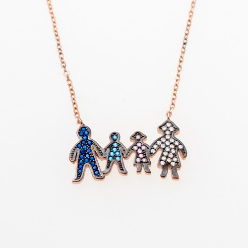 925 Ασήμι Ροζ Επιχρυσωμένο Κολιέ "Οικογένεια" με Ζιργκόν KA925002