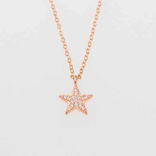 925 Ασήμι Ροζ Επιχρυσωμένο Κολιέ "Αστέρι" με Ζιργκόν KA9250020