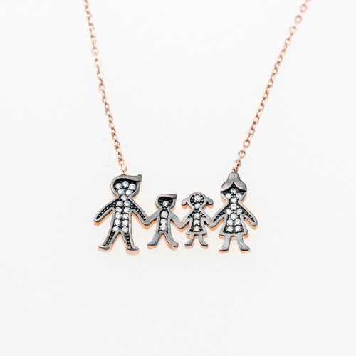 925 Ασήμι Ροζ Επιχρυσωμένο Κολιέ "Οικογένεια" με Ζιργκόν KA925003