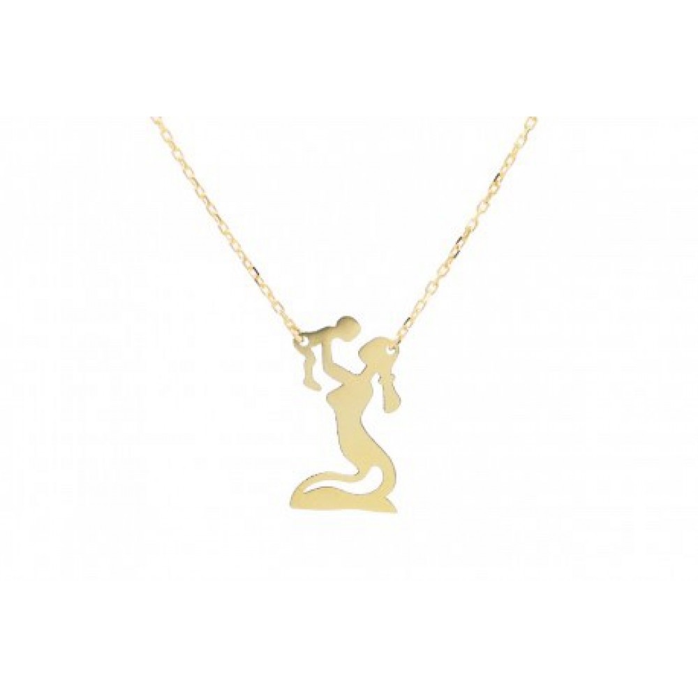 14Κ Χρυσό Κολιέ "Μαμά με παιδί" και "Καρδιά" KL113AN