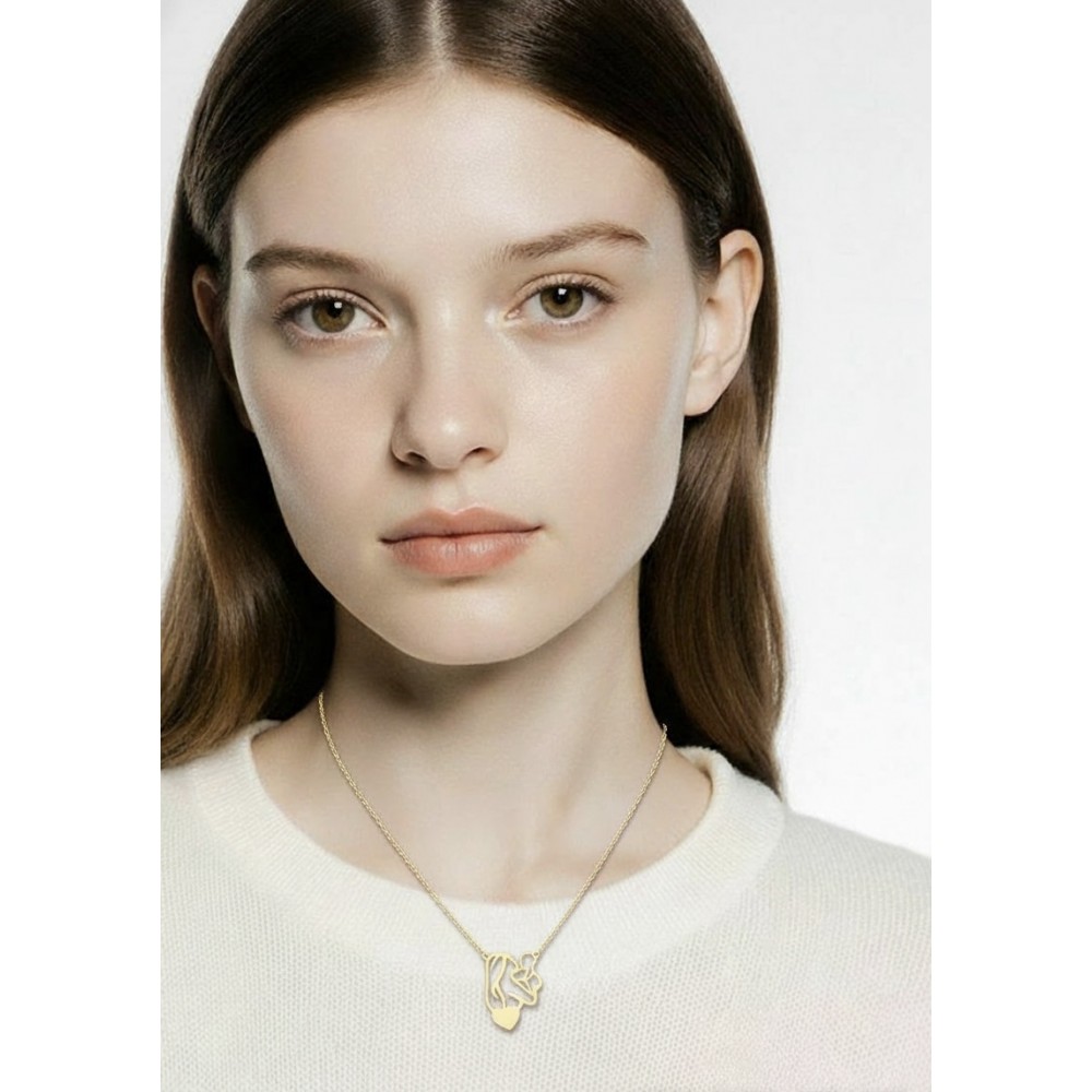 14Κ Χρυσό Κολιέ "Μαμά με παιδί" και "Καρδιά" KL113AN