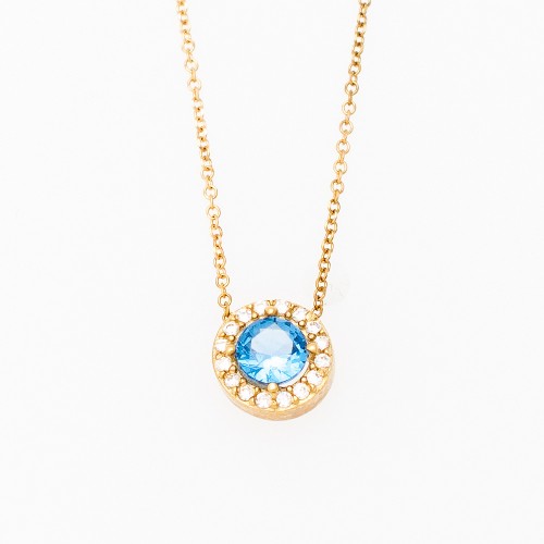 14K Χρυσό Κολιέ με Μπλε & Λευκά Ζιργκόν KL183IG