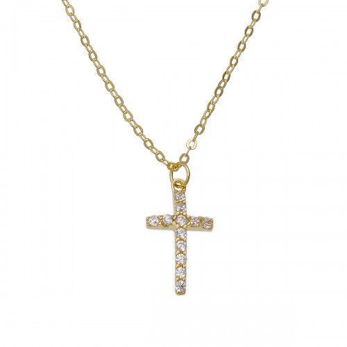 14Κ Χρυσός Σταυρός με Ζιργκόν & Αλυσίδα KL384VR