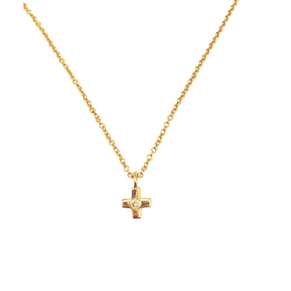 14K Χρυσό Κολιέ Σταυρός Με Διαμάντι KL61034