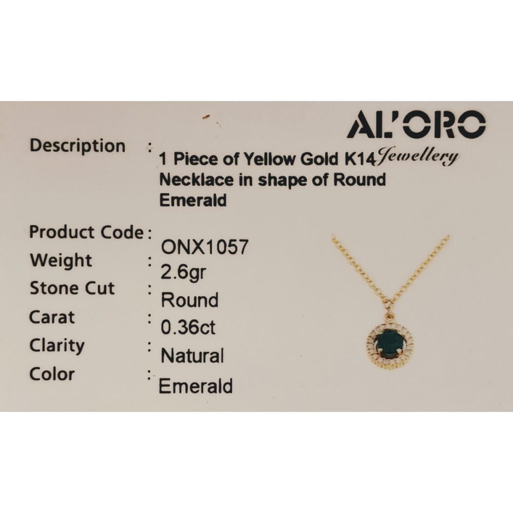 14K Χρυσό Κολιέ με Σμαράγδι & Ζιργκόν KLONX1057