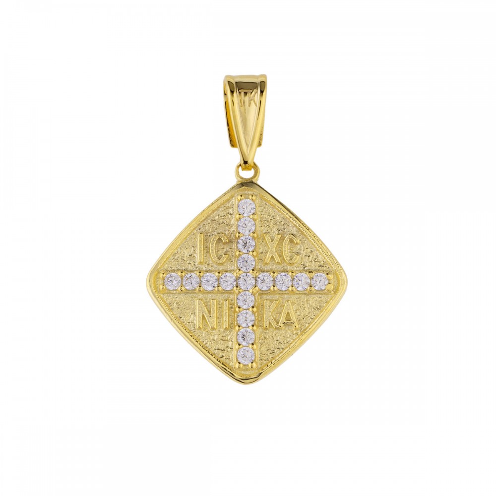 9K Χρυσό Κωνσταντινάτο Διπλής όψης με Ζιργκόν KN-054